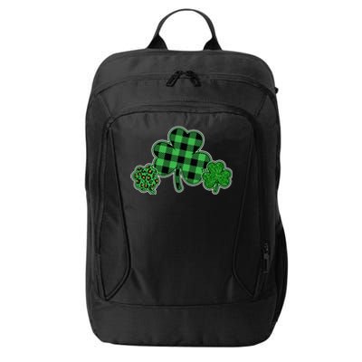 Cute St Patrick's Day Plaid Leopard Print Shamrocks Clovers City Backpack