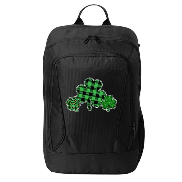 Cute St Patrick's Day Plaid Leopard Print Shamrocks Clovers City Backpack