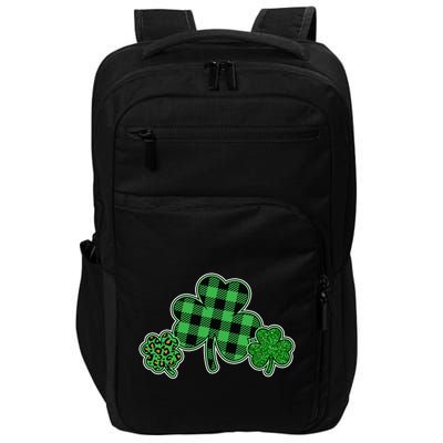Cute St Patrick's Day Plaid Leopard Print Shamrocks Clovers Impact Tech Backpack