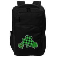 Cute St Patrick's Day Plaid Leopard Print Shamrocks Clovers Impact Tech Backpack