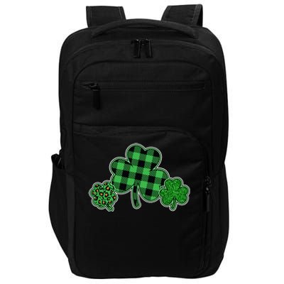 Cute St Patrick's Day Plaid Leopard Print Shamrocks Clovers Impact Tech Backpack