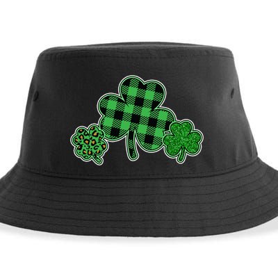 Cute St Patrick's Day Plaid Leopard Print Shamrocks Clovers Sustainable Bucket Hat
