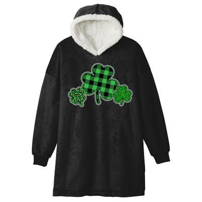 Cute St Patrick's Day Plaid Leopard Print Shamrocks Clovers Hooded Wearable Blanket