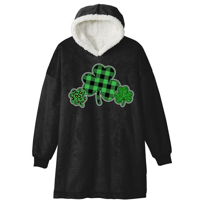 Cute St Patrick's Day Plaid Leopard Print Shamrocks Clovers Hooded Wearable Blanket