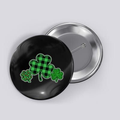 Cute St Patrick's Day Plaid Leopard Print Shamrocks Clovers Button