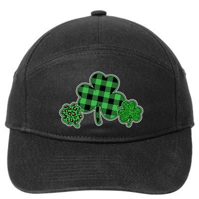Cute St Patrick's Day Plaid Leopard Print Shamrocks Clovers 7-Panel Snapback Hat