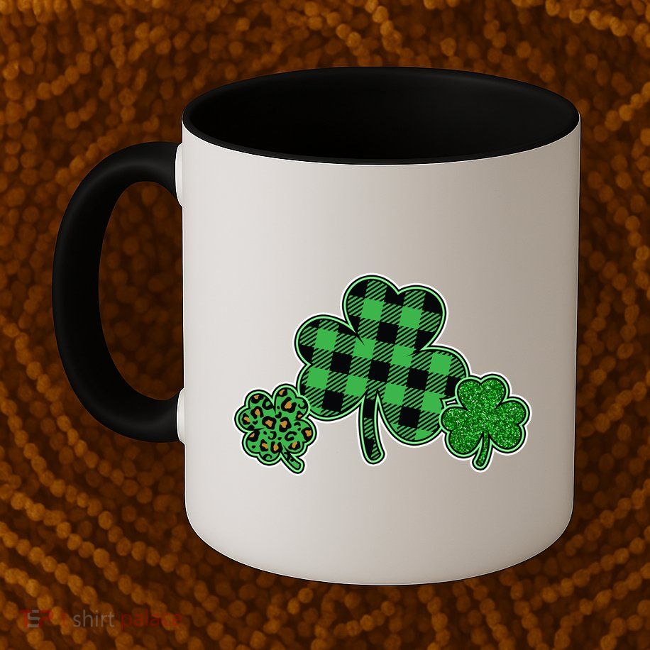 Cute St Patrick's Day Plaid Leopard Print Shamrocks Clovers Mug