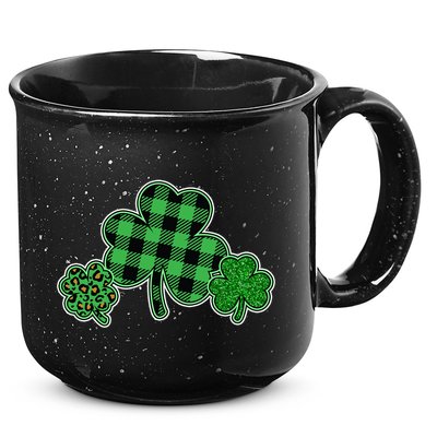 Cute St Patrick's Day Plaid Leopard Print Shamrocks Clovers 15oz Campfire Ceramic Mug