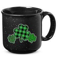 Cute St Patrick's Day Plaid Leopard Print Shamrocks Clovers 15oz Campfire Ceramic Mug