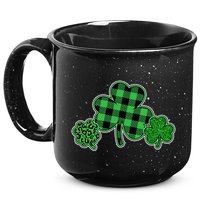 Cute St Patrick's Day Plaid Leopard Print Shamrocks Clovers 15oz Campfire Ceramic Mug