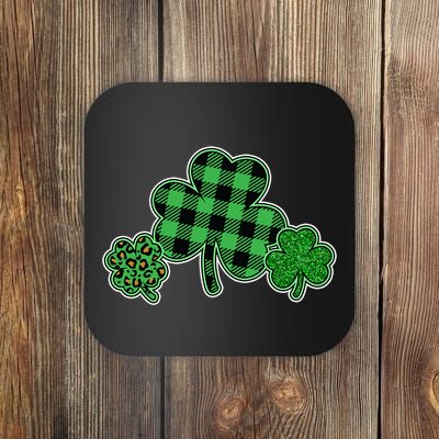 Cute St Patrick's Day Plaid Leopard Print Shamrocks Clovers Coaster
