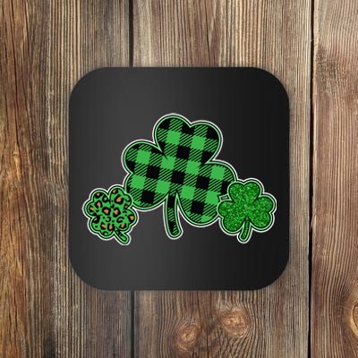 Cute St Patrick's Day Plaid Leopard Print Shamrocks Clovers Coaster