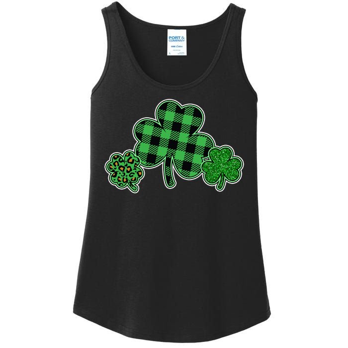 Cute St Patrick's Day Plaid Leopard Print Shamrocks Clovers Ladies Essential Tank