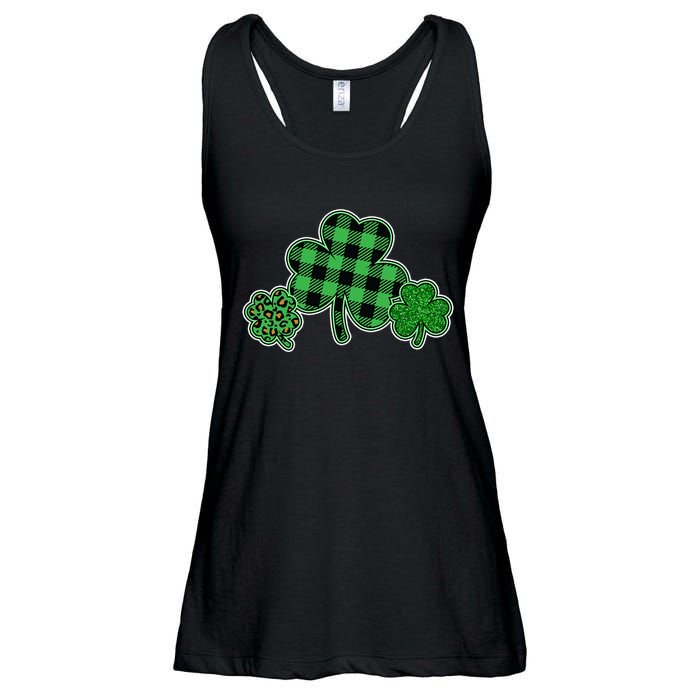 Cute St Patrick's Day Plaid Leopard Print Shamrocks Clovers Ladies Essential Flowy Tank