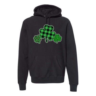 Cute St Patrick's Day Plaid Leopard Print Shamrocks Clovers Premium Hoodie