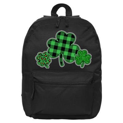 Cute St Patrick's Day Plaid Leopard Print Shamrocks Clovers 16 in Basic Backpack