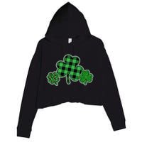 Cute St Patrick's Day Plaid Leopard Print Shamrocks Clovers Crop Fleece Hoodie