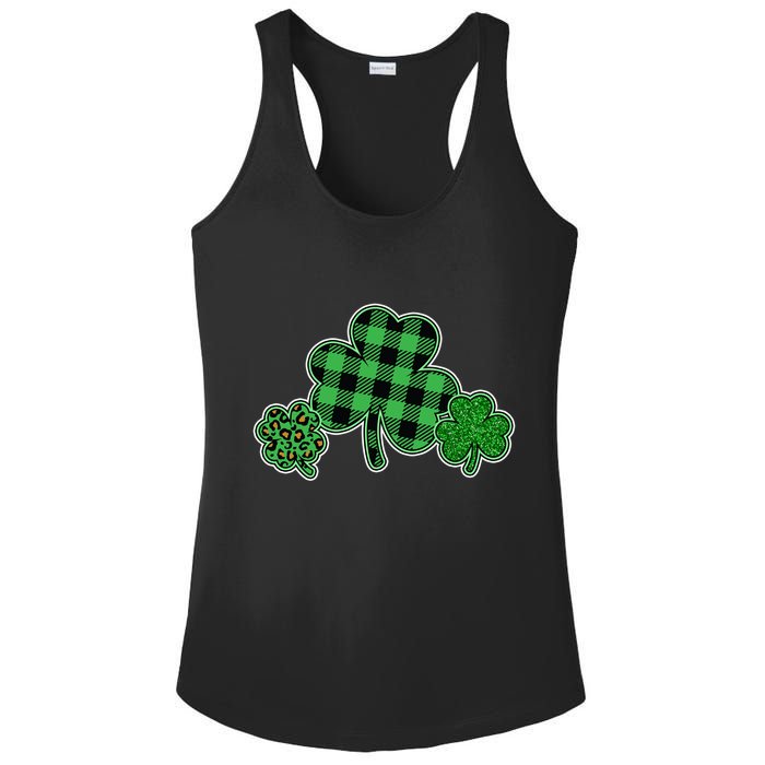 Cute St Patrick's Day Plaid Leopard Print Shamrocks Clovers Ladies PosiCharge Competitor Racerback Tank