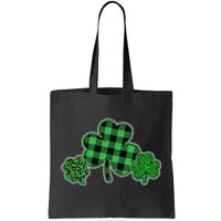 Cute St Patrick's Day Plaid Leopard Print Shamrocks Clovers Tote Bag