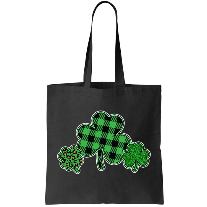 Cute St Patrick's Day Plaid Leopard Print Shamrocks Clovers Tote Bag