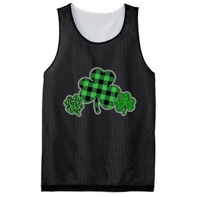 Cute St Patrick's Day Plaid Leopard Print Shamrocks Clovers Mesh Reversible Basketball Jersey Tank