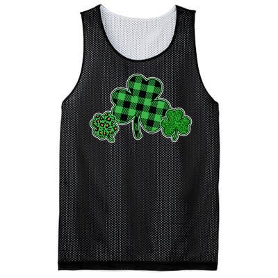 Cute St Patrick's Day Plaid Leopard Print Shamrocks Clovers Mesh Reversible Basketball Jersey Tank