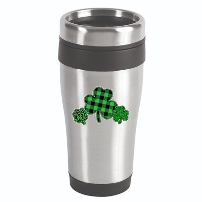 Cute St Patrick's Day Plaid Leopard Print Shamrocks Clovers 16oz Travel Tumbler