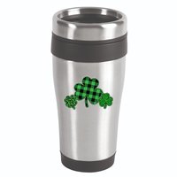Cute St Patrick's Day Plaid Leopard Print Shamrocks Clovers 16oz Travel Tumbler