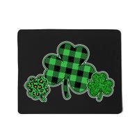 Cute St Patrick's Day Plaid Leopard Print Shamrocks Clovers Mousepad