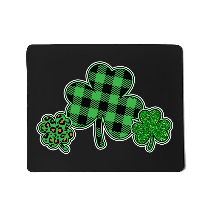 Cute St Patrick's Day Plaid Leopard Print Shamrocks Clovers Mousepad