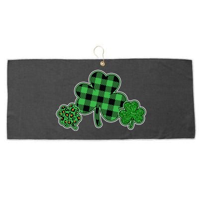 Cute St Patrick's Day Plaid Leopard Print Shamrocks Clovers Large Microfiber Waffle Golf Towel