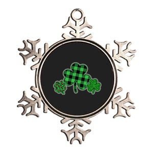 Cute St Patrick's Day Plaid Leopard Print Shamrocks Clovers Metallic Star Ornament