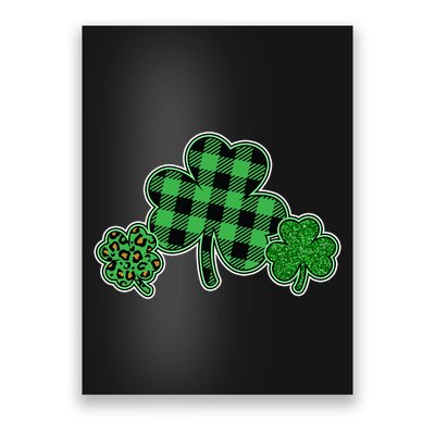 Cute St Patrick's Day Plaid Leopard Print Shamrocks Clovers Poster
