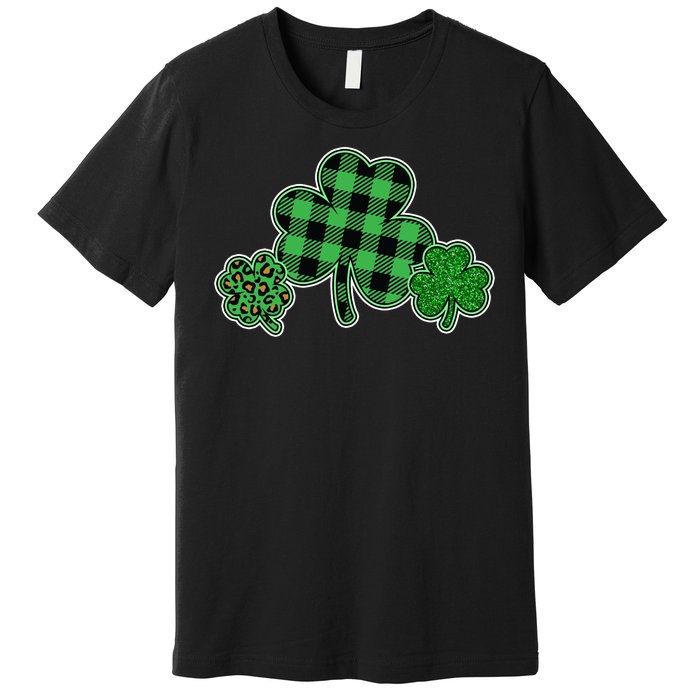 Cute St Patrick's Day Plaid Leopard Print Shamrocks Clovers Premium T-Shirt