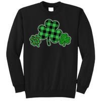 Cute St Patrick's Day Plaid Leopard Print Shamrocks Clovers Tall Sweatshirt