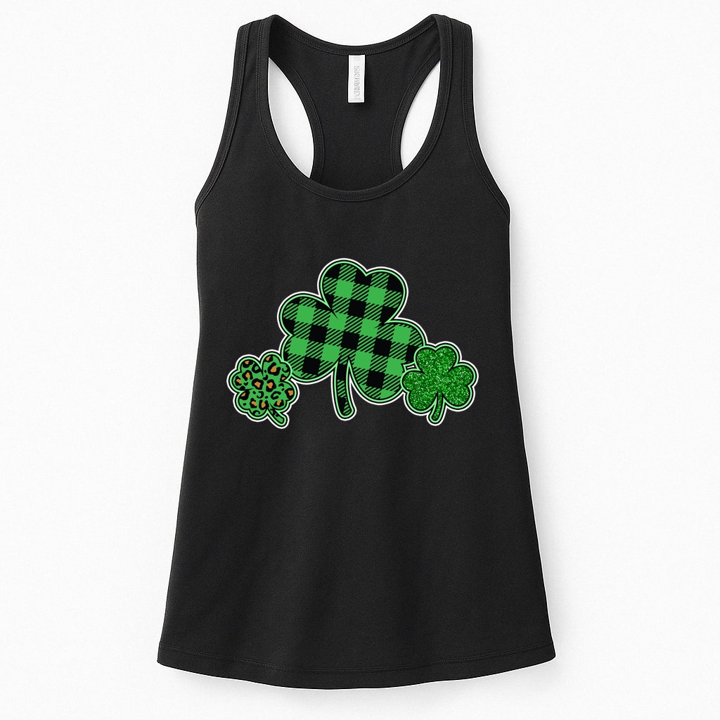 Cute St Patrick's Day Plaid Leopard Print Shamrocks Clovers Womens Tank Top