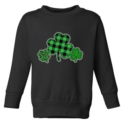 Cute St Patrick's Day Plaid Leopard Print Shamrocks Clovers Toddler Sweatshirt