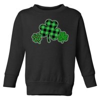 Cute St Patrick's Day Plaid Leopard Print Shamrocks Clovers Toddler Sweatshirt