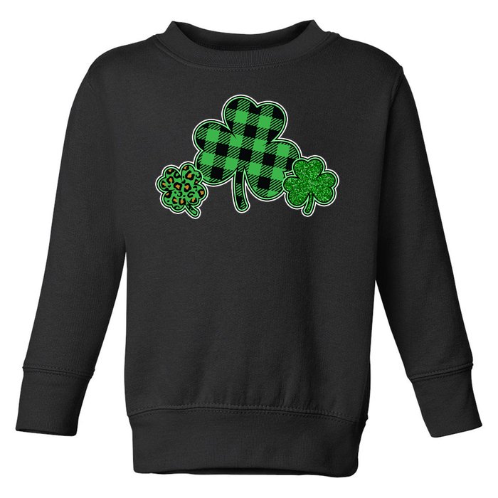 Cute St Patrick's Day Plaid Leopard Print Shamrocks Clovers Toddler Sweatshirt