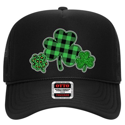 Cute St Patrick's Day Plaid Leopard Print Shamrocks Clovers Trucker Hat