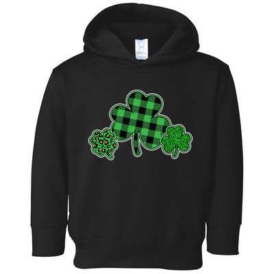 Cute St Patrick's Day Plaid Leopard Print Shamrocks Clovers Toddler Hoodie
