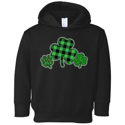 Cute St Patrick's Day Plaid Leopard Print Shamrocks Clovers Toddler Hoodie