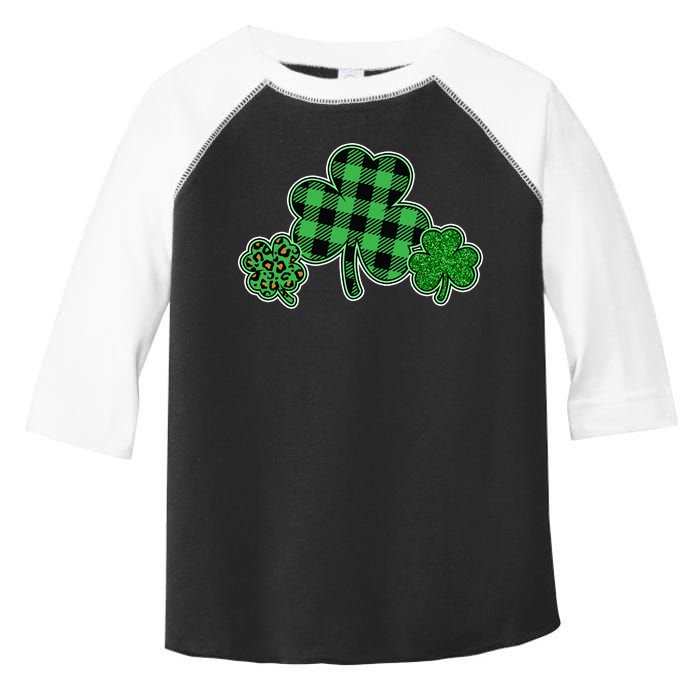 Cute St Patrick's Day Plaid Leopard Print Shamrocks Clovers Toddler Fine Jersey T-Shirt