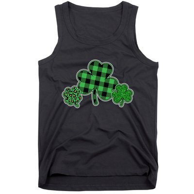 Cute St Patrick's Day Plaid Leopard Print Shamrocks Clovers Tank Top