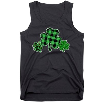 Cute St Patrick's Day Plaid Leopard Print Shamrocks Clovers Tank Top