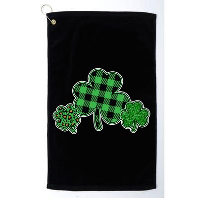 Cute St Patrick's Day Plaid Leopard Print Shamrocks Clovers Golf Towel