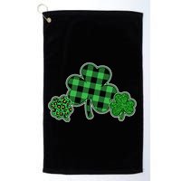 Cute St Patrick's Day Plaid Leopard Print Shamrocks Clovers Golf Towel