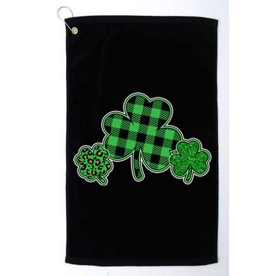 Cute St Patrick's Day Plaid Leopard Print Shamrocks Clovers Platinum Collection Golf Towel