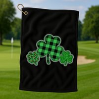Cute St Patrick's Day Plaid Leopard Print Shamrocks Clovers Golf Towel