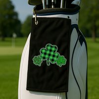 Cute St Patrick's Day Plaid Leopard Print Shamrocks Clovers Golf Towel